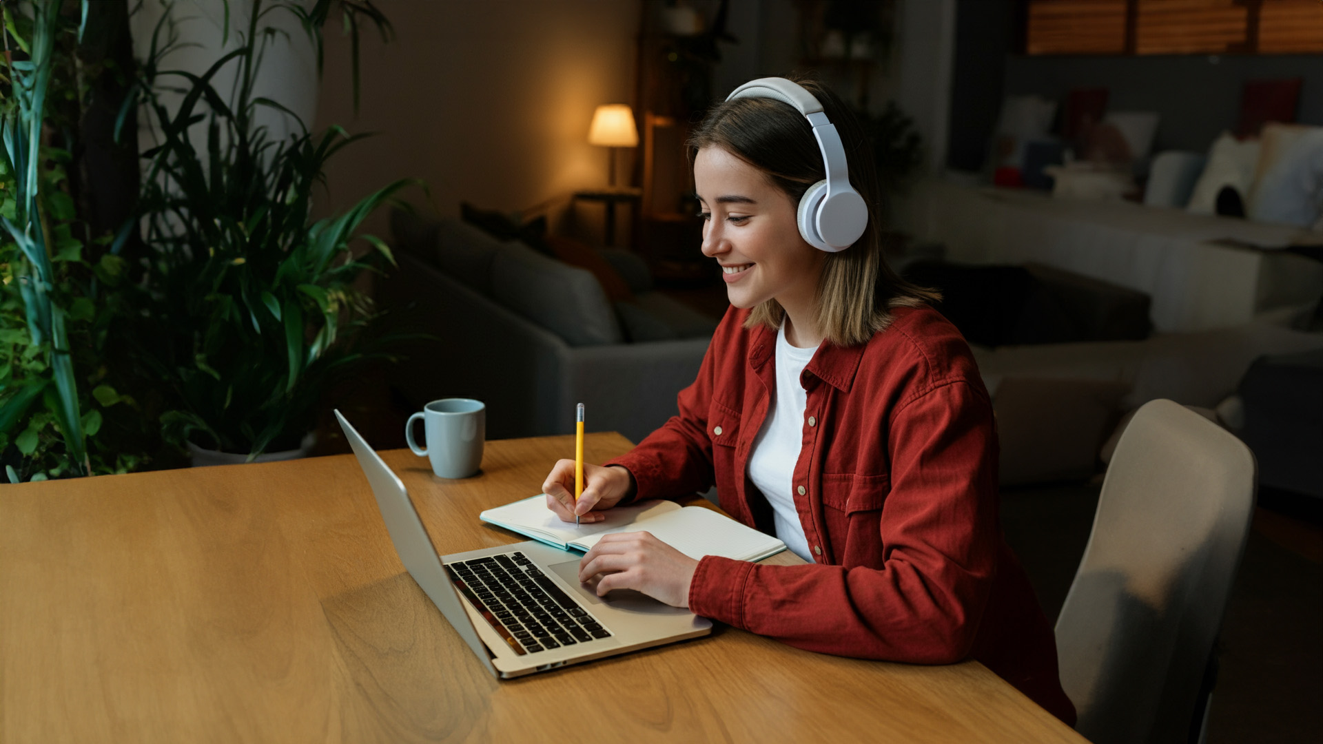 online eğitim masada oturan kız